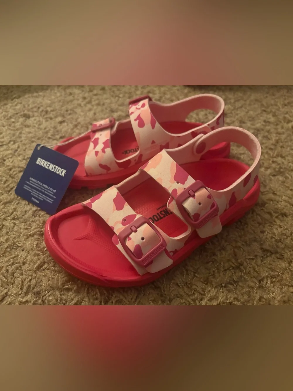 BIRKENSTOCK Girls’s Mogami Birko Flor Sandals In Cork Camo Rose Pink NWT